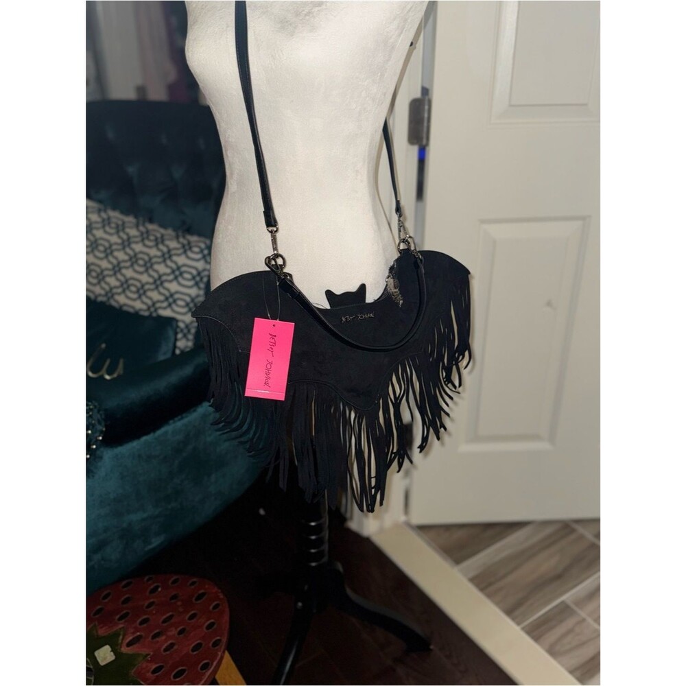 NWT Betsey Johnson Wingin' It Black Batwing Fringe Bag Crossbody